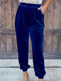 Affluent Velvet Trousers - Straight Leg with Elastic Waist