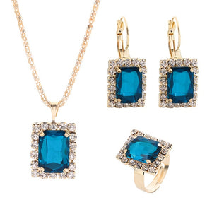 Crystal Jewelry Set - Black Zircon Earrings, Necklace and Ring