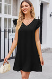 Affluent Ruffled V-Neck Flutter Sleeve Dress