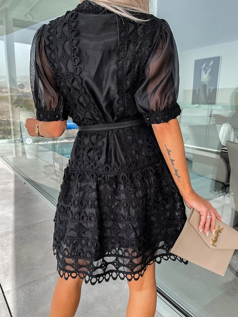 Affluent Patchwork Lace Elegant Mini Dress