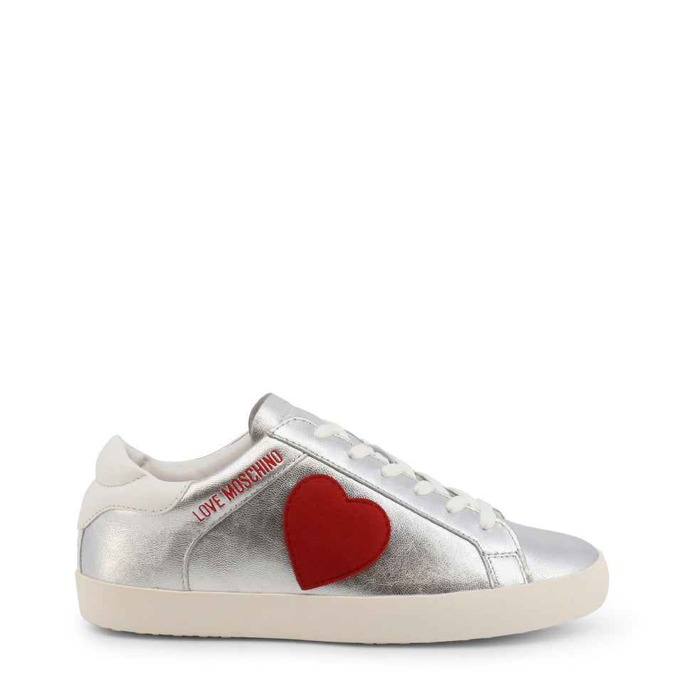 LOVE MOSCHINO Silver Heart Leather Sneakers