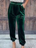 Affluent Velvet Trousers - Straight Leg with Elastic Waist