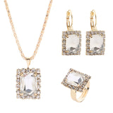 Crystal Jewelry Set - Black Zircon Earrings, Necklace and Ring