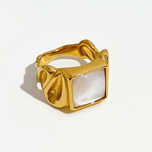 Affluent White Shell Square Ring