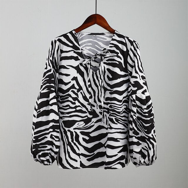 Affluent Zebra V-neck Blouse