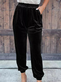 Affluent Velvet Trousers - Straight Leg with Elastic Waist