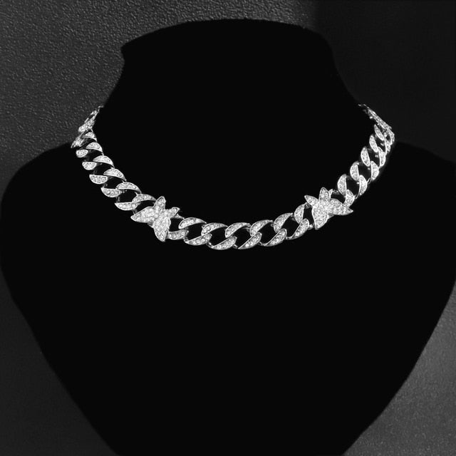 Affluent 18K White/Gold Plated Butterfly Chain Necklace