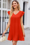 Affluent Ruffled V-Neck Flutter Sleeve Dress