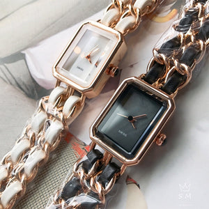 Retro Watch with Braided Chain Leather Strap