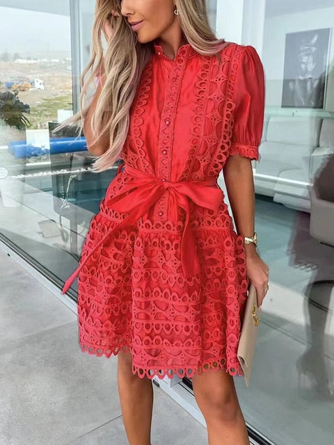 Affluent Patchwork Lace Elegant Mini Dress