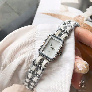 Retro Watch with Braided Chain Leather Strap