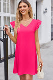 Affluent Ruffled V-Neck Flutter Sleeve Dress