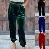 Affluent Velvet Trousers - Straight Leg with Elastic Waist
