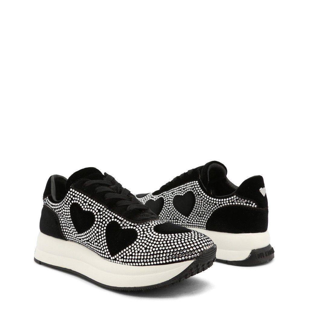 LOVE MOSCHINO Rhinestone Heart Sneakers - Black