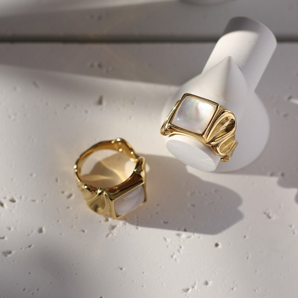 Affluent White Shell Square Ring