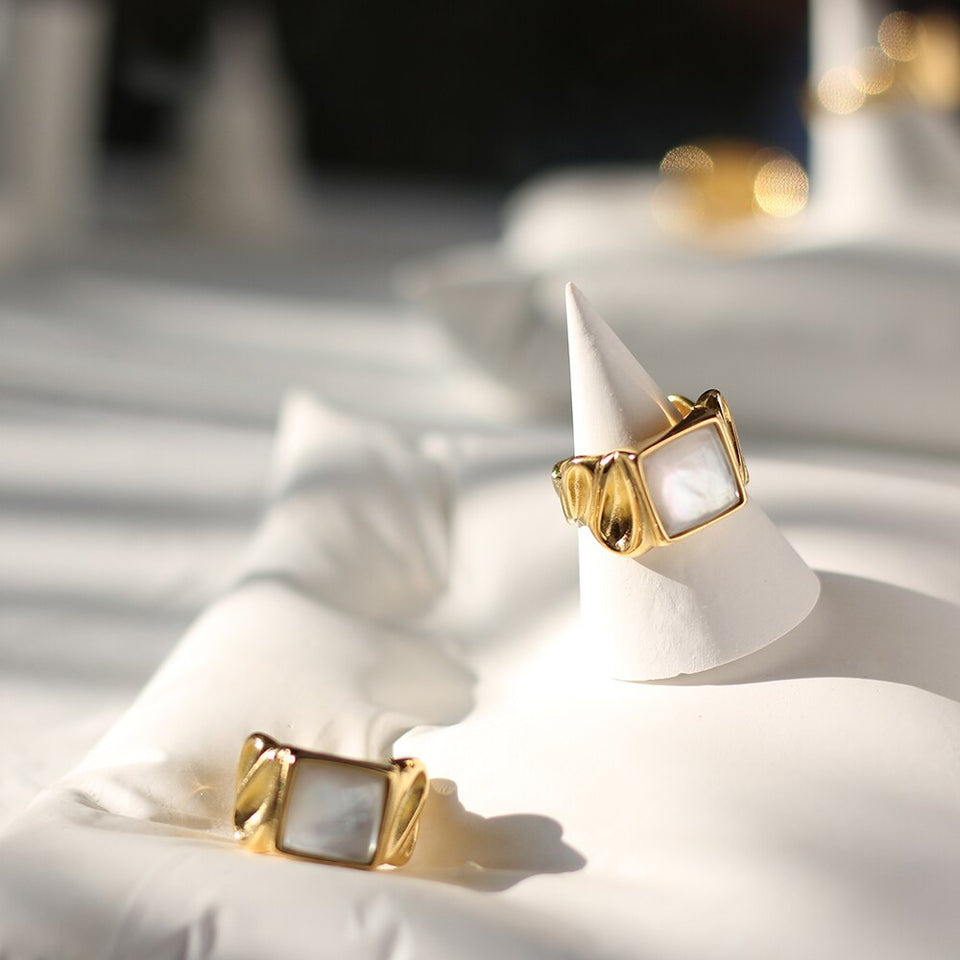 Affluent White Shell Square Ring