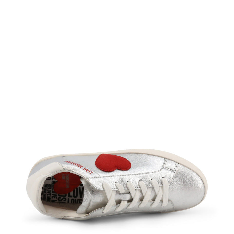 LOVE MOSCHINO Silver Heart Leather Sneakers