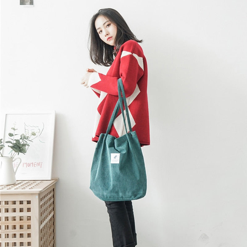 Affluent Women Corduroy Canvas Bag