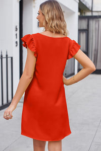 Affluent Ruffled V-Neck Flutter Sleeve Dress