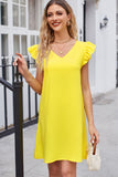 Affluent Ruffled V-Neck Flutter Sleeve Dress